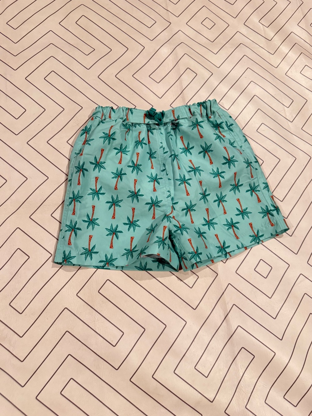 Rachel Riley Green Palm-Print Swim Trunks